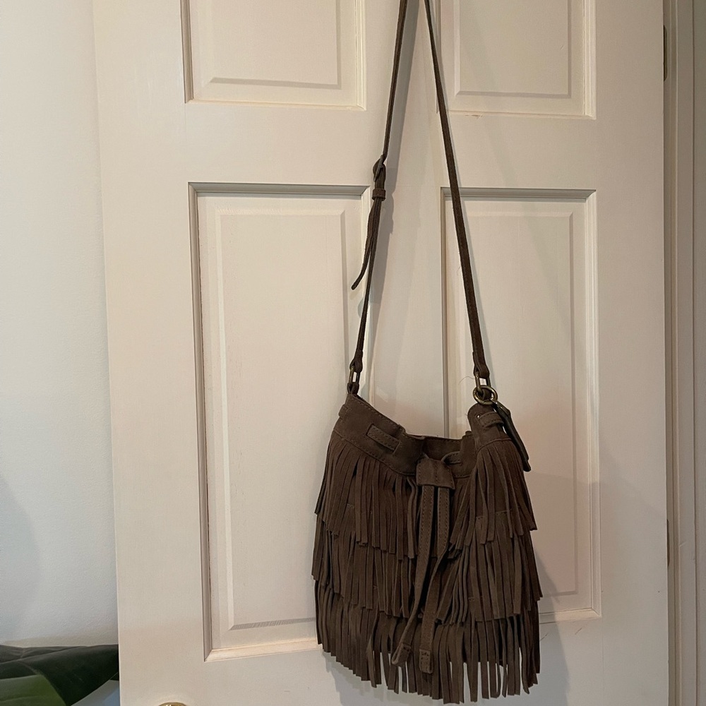 Lucky Brand Brown Suede Fringe Crossbody Bag